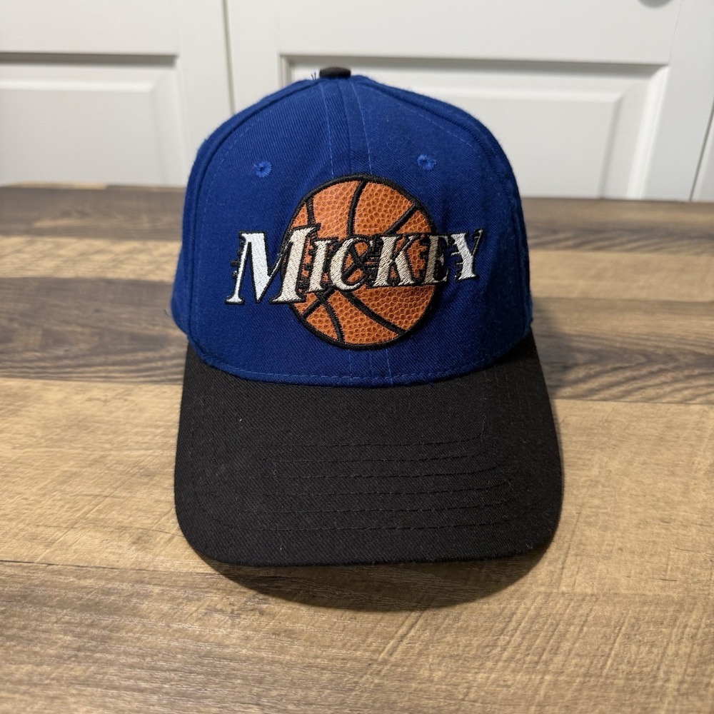 Vintage Disney Parks SnapBack Hat Embroidered "MICKEY" Basketball Patch BlueOSFA